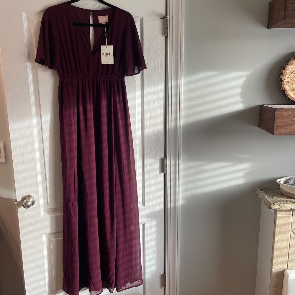 NWT Show Me Your MuMu Emily Empire Maxi Dress Merlot Chiffon Bridesmaid Size S - Picture 4 of 8